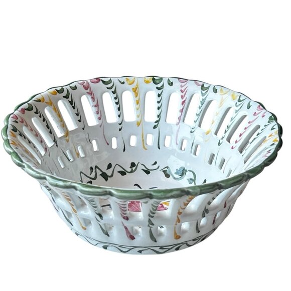 R.C. & Cal Da Juncal Portugal Hand Painted Pierced Ceramic Bowl 6.25" Diameter x - Picture 3 of 10